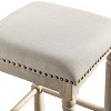 Roundhill Furniture Arnhem Wood Upholstered Counter Height Stool, Tan, Set of 2 - 3 of 3