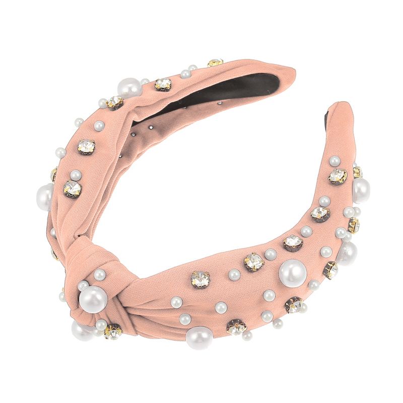 Unique Bargains Women's Knotted Simulated Pearl Rhinestones Headband 1.18" Wide 1Pc, 1 of 7
