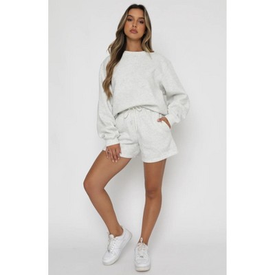 Mocamel Solid loose versatile casual round-neck sweatshirt and shorts set