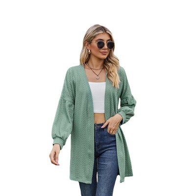 Clearlove Long Sleeve Coat Women's Cardigan Jacket Knitted Solid Color Open Stitch Loose Fit Mid-length Soft Casual Perfect for Spring Fall