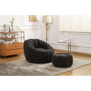NicBex Teddy Fabric Bean Bag Chair with Ottoman and Memory Foam,Giant Lazy Sofa Chair with Armrest,Modern Lounge Chair for Living Room,Dark Gray - 1 of 4