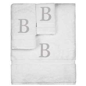 BC BARE COTTON Monogrammed Towel Set, Personalized Gift, Set of 3 - White - Silver Block - 1 of 4