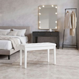 Resenkos Duet Piano Bench - Faux Leather Padded Cushion, Wooden Frame, Button Tufted Keyboard Bench, White - 1 of 4