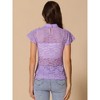 INSPIRE CHIC Women's Elegant Floral Lace Short Sleeve Keyhole Back Semi-Sheer Top - 4 of 4