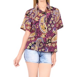 LA LEELA Hawaiian Shirts Womens Casual Hawaii Shirt Blouses Short Sleeve Party Tropical Vacation Button Up Party Summer Shirts - 1 of 4