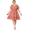 Agnes Orinda Women's Plus Size Elegant Short Sleeve Tie Waist Ruffle Hem At Knee Dresses - 3 of 4