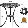 23.6" Round Cast Aluminum Patio Bistro Table, Outdoor Coffee Bistro Side Table with Umbrella Hole, Dining Desk for Backyard, Garden, Porch, Pool - 2 of 4