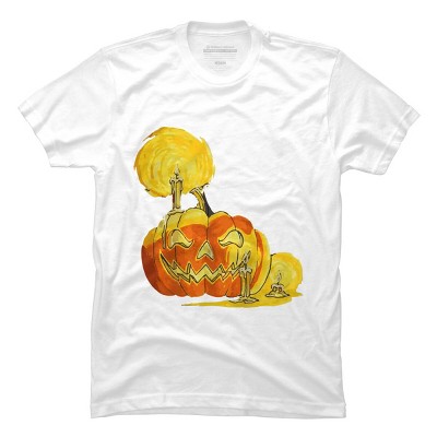 Men's Design By Humans Halloween Pumpkin with Candle and Evil Smile By wubbadub T-Shirt