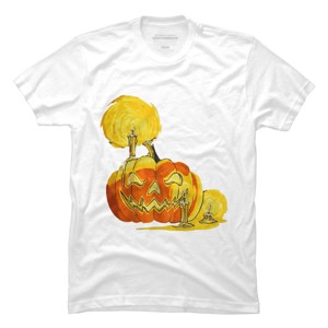 Men's Design By Humans Halloween Pumpkin with Candle and Evil Smile By wubbadub T-Shirt - 1 of 2