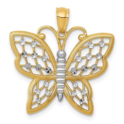Black Bow Jewelry 14k Yellow Gold & White Rhodium 23mm Diamond Cut Butterfly Pendant