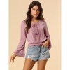 Allegra K Women's Round Neck Bell Long Sleeve Smocked Hem Cropped Blouse - 3 of 4