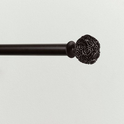 Adjustable Matte Bronze Iron Curtain Rod with Floral Finial