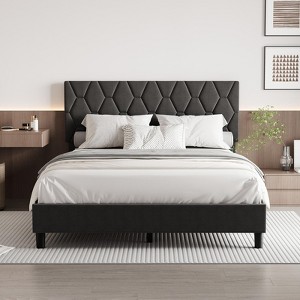 Upholstered Bed Frame for Twin/Full/Queen/King – Heavy-Duty Platform with Headboard, Strong Wood Slats, Noise-Free, Easy Assembly - 1 of 4
