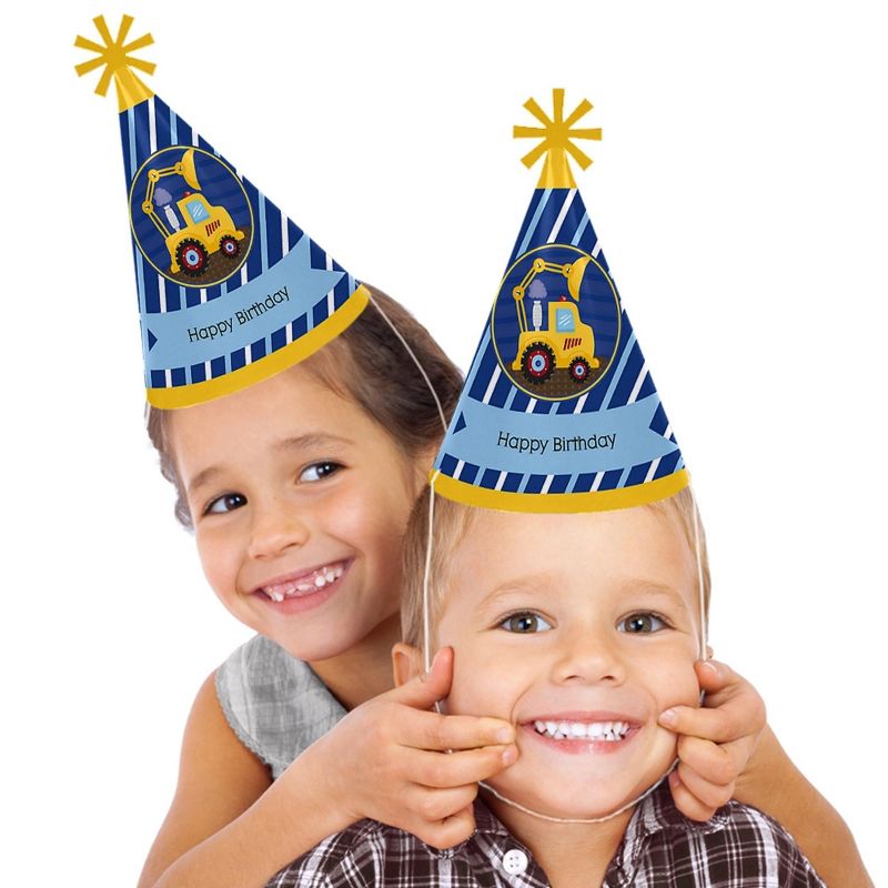 Big Dot of Happiness Construction Truck - Cone Happy Birthday Party Hats for Kids and Adults - Set of 8 (Standard Size), 2 of 8