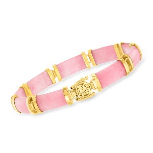Ross-Simons Pink Jade "Good Fortune" Bracelet in 18kt Gold Over Sterling - 1 of 3