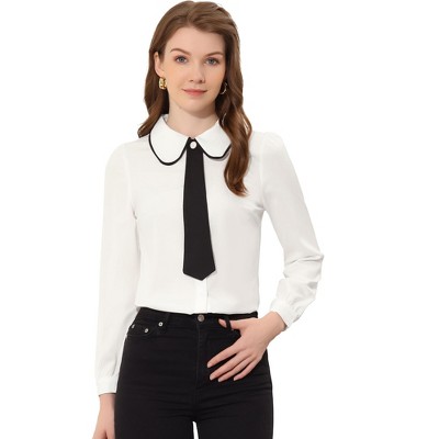 Allegra K Work Office Shirt for Women's Long Sleeve Button Up Peter Pan Collar Blouse