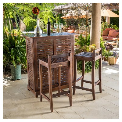 Riviera 3pc Wood Patio Bar Set - Brown - Christopher Knight Home