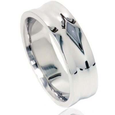 Pompeii3 High Polished Grooved Wedding Band 10K White Gold