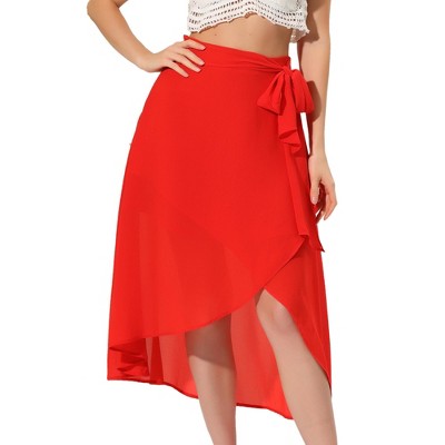 Allegra K Women's Elegant High Waist Skirt Asymmetric Hem Faux Wrap Maxi Skirts