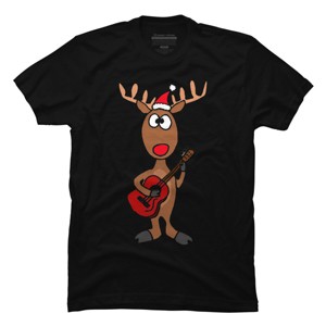Men's Design By Humans Funny Cool Christmas Reindeer Playing the Guitar By SmileToday T-Shirt - 1 of 4
