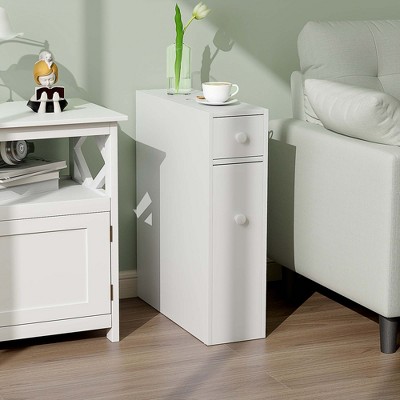 White MDF Freestanding Bathroom Cabinet with Flip Top and Pull-Out Shelves