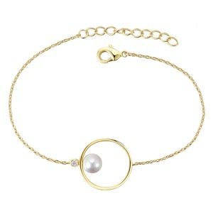 Guili Gold Plated Genuine Freshwater Pearl Solitaire Bracelet with Asymmetrical Halo for a Unique and Elegant Statement Piece, Truly Unique - 1 of 4