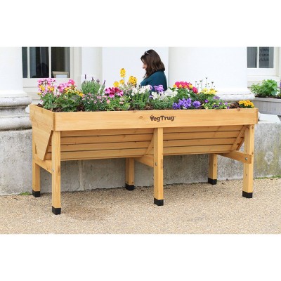 Natural Medium Rectangular Wooden Raised Garden Bed Planter