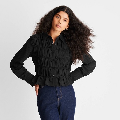 Women's Long Sleeve Ruched Button-up Top - Future Collective™ With ...