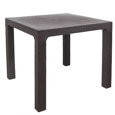 Sunnydaze Indoor/Outdoor Square Rattan Style Plastic Patio Dining Table - 31.5" - Brown