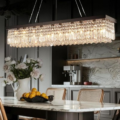 Siljoy Rectangle K9 Crystal Chandelier, Contemporary Pendant Light Fixture, Height Adjustable for Dining Room Kitchen Island