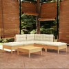 vidaXL Solid Pinewood Patio Lounge Set 6 Piece with Cushions - Brown and Cream - 2 of 4