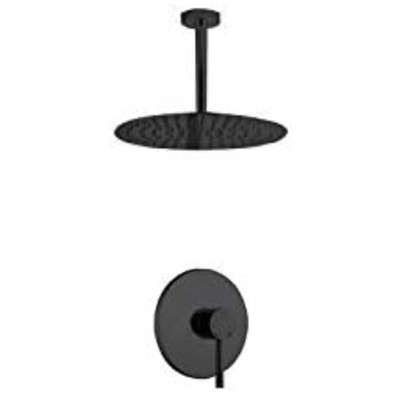 KubeBath Aqua Rondo Matte Black Shower Set w/ Ceiling Mount 8Inch Rain Shower Head