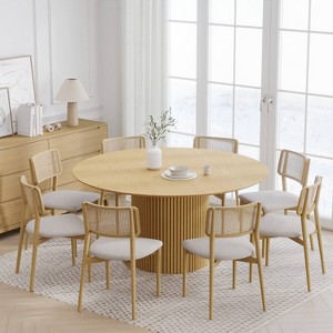 Dovelina Mid-Century Round Dining Table Wood Kitchen Table for 4 People - Natural Wood - 1 of 4