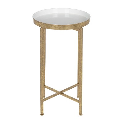 White and Gold Round Metal Foldable Tray Accent Table