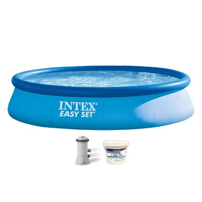 Intex 28141EH 13ft x 33in Easy Set Above Ground Inflatable Kid Swimming Pool with 530 GPH Krystal Clear Filter Pump and 3 Inch Chlorine Tabs, 5 lbs