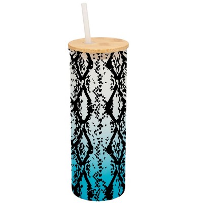 Elanze Designs Snakeskin Animal Print Wrap-Around Design 25 Ounce Frosted Gradient Glass On-The-Go Coffee Travel Skinny Tumbler Mug Cup, Bamboo Lid