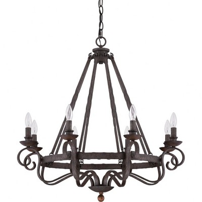 Noble Rustic Black 8-Light Chandelier with Dark Walnut Accents