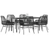 vidaXL Patio Dining Set with Cushions Garden Table and Chairs Poly Rattan Glass - 63" x 31.5" x 29.1" Black 6-Piece - 2 of 4