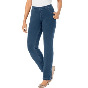 Woman Within Plus Size Knit Denim Straight-Leg Jean - 1 of 4