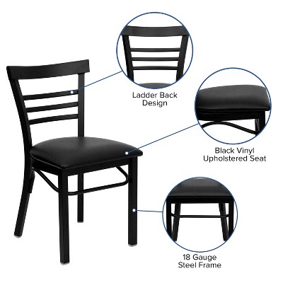 High Slat Ladderback Side Chair in Black Steel with Vinyl Seat
