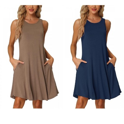 INSPIRE CHIC Women's 2 Pcs Sleeveless Crew-Neck Sleep Dress with Pockets Nightgown Set