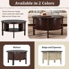 QingMoon 30.3" Vintage Round Coffee Table with Sliding Door, Slatted Design Accent Table with Storage for Living Room - 4 of 4