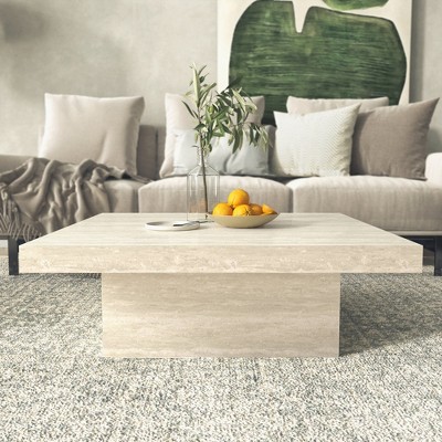 Coffee Table: Galano Carmelo 35.4 in Square Wood Top Coffee Table in Concrete Gray, Cement Gray