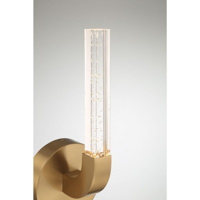 Warm Brass Dimmable LED Wall Sconce with Clear Seeded Acrylic Shade