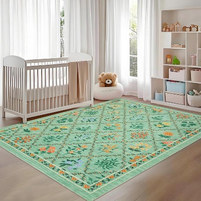 Floral Rugs for Living Room Bedroom Farmhouse Geometric Area Rugs Soft Low Pile Non-Slip Indoor Mat for Living Room Bedroom