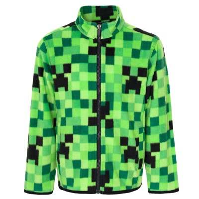Minecraft Creeper Big Boys Fleece Zip Up Jacket Green 10-12 : Target