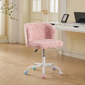 KTMBDW Home Office Chair, Comfy Chair with White Metal Base & Colorful Wheels, Adjustable Desk Chair Swivel Desk Chair, Vanity Chair - 1 of 4