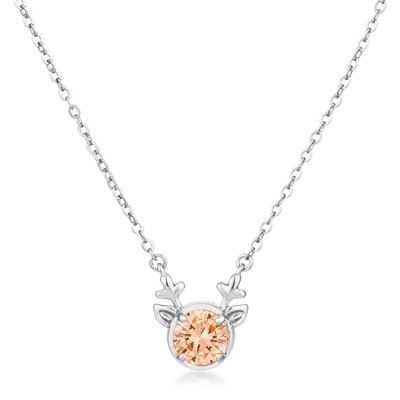 ShineHigh Reversible CZ Reindeer Pendant Necklace with 16" Chain + 2" Extender – Holiday Rose Gold, Goldtone, or Silvertone Finish