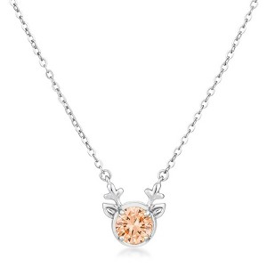 ShineHigh Reversible CZ Reindeer Pendant Necklace with 16" Chain + 2" Extender – Holiday Rose Gold, Goldtone, or Silvertone Finish - 1 of 1