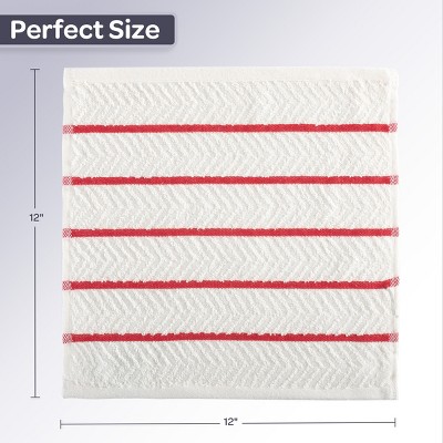Set of 16 White and Red Cotton Dish Cloths, 12x12in